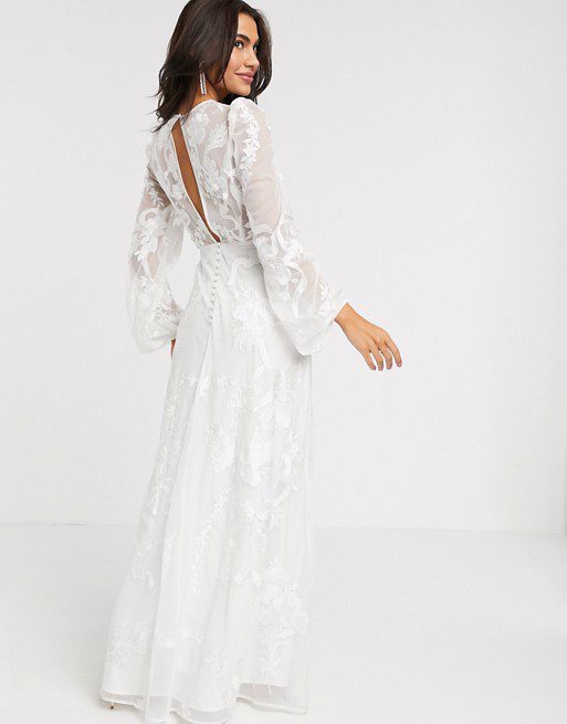 ASOS EDITION – Robe de mariée brodée avec manches longues ballon Mariage Bohème ASOS