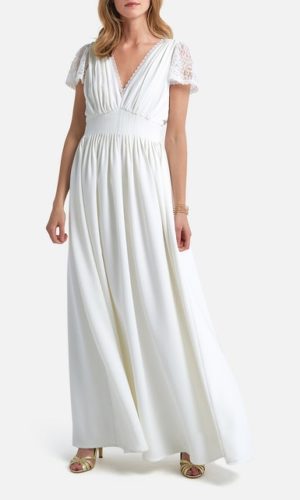 LA REDOUTE – Robe de mariée longue, manches courtes dentelle Mariage Bohème LA REDOUTE