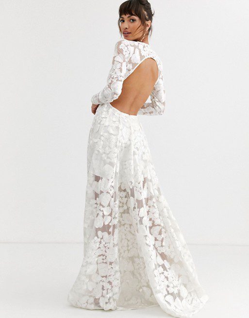 ASOS EDITION – Robe de mariée à dos ouvert avec broderie fleurie Mariage Bohème ASOS
