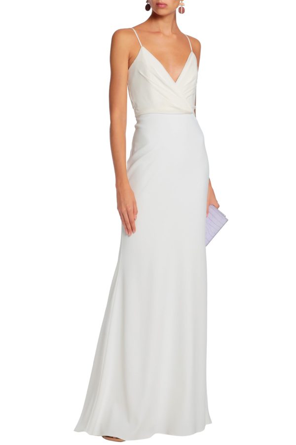 BADGLEY MISCHKA Wrap-effect crepe gown Robes de mariée à moins de 1000 euros