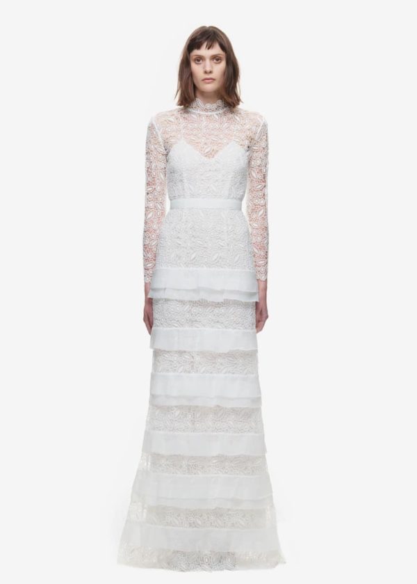 Self Portrait – Primrose tiered gown with sleeves Mariage Bohème SELF-PORTRAIT