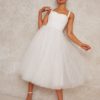 Chi Chi London &#8211; Bridal Corset Bodice Glitter Tulle Midi Dress in White, The Wedding Explorer