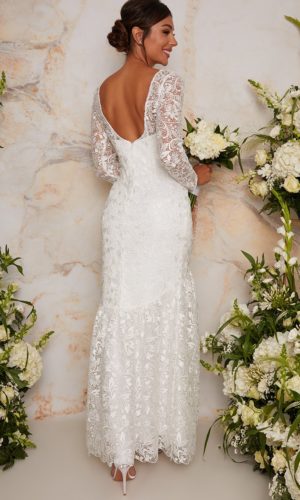 Chi Chi London – Bridal Long Sleeve Lace Maxi Wedding Dress in White Mariage Bohème CHI CHI