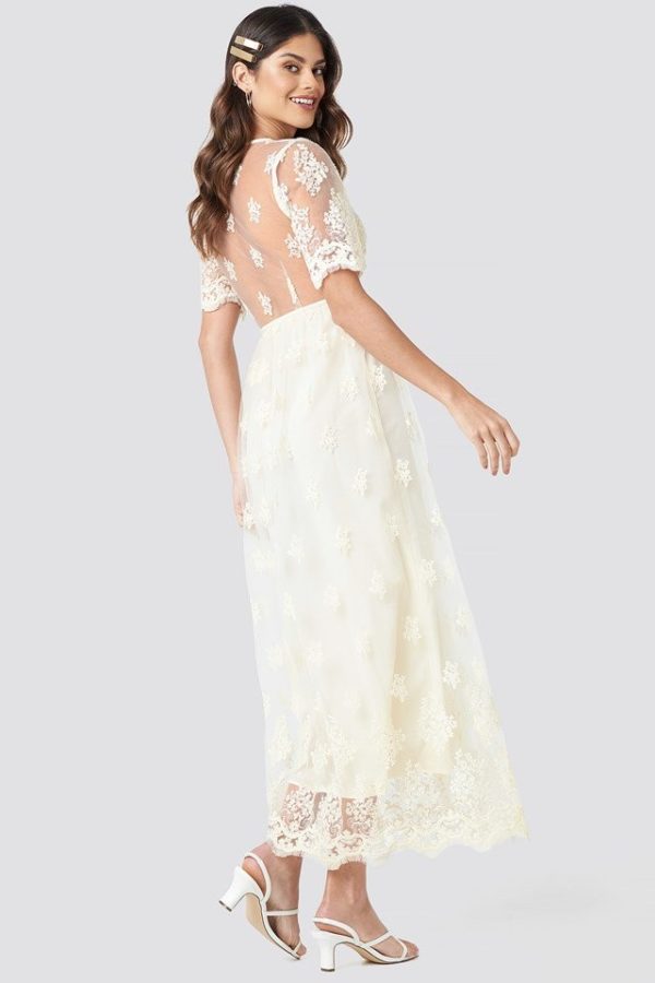 NA-KD – Delicate Flower Lace Maxi Dress White Mariage Bohème NA-KD