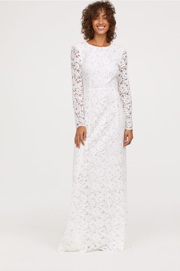 H&M – Robe de mariée longue en dentelle manches longues Mariage Bohème H&M