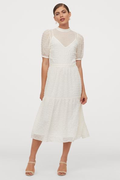 H&M – Robe blanche longueur midi à manches bouffantes Mariage Civil H&M
