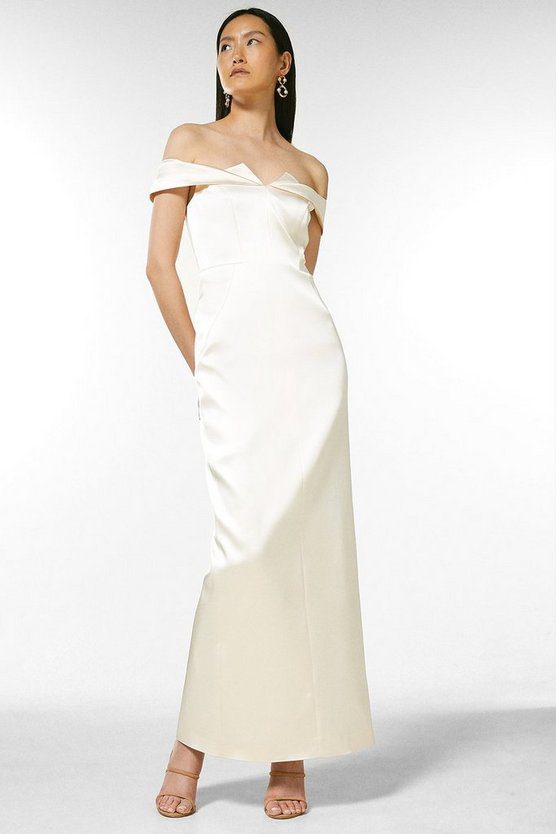 Coast BRIDAL – Karen Millen Italian Satin Bardot Maxi Dress Robes de mariée modernes COAST