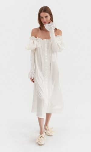Sleeper  – Opera Silk Dress in Pearl White | SleeperSleeper Mariage Bohème SLEEPER
