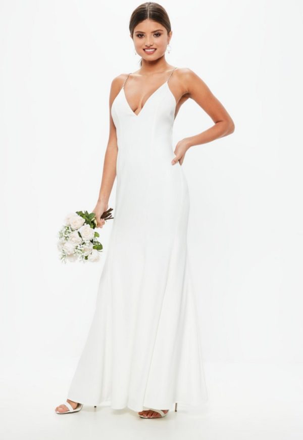 MISSGUIDED – Robe de mariée longue blanche à bretelles diamantées Robes de mariée à moins de 200 euros