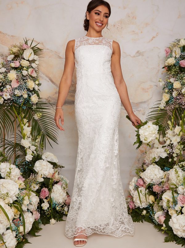 Chi Chi London – Sleeveless Premium Lace Bridal Wedding Dress in White Mariage Bohème CHI CHI