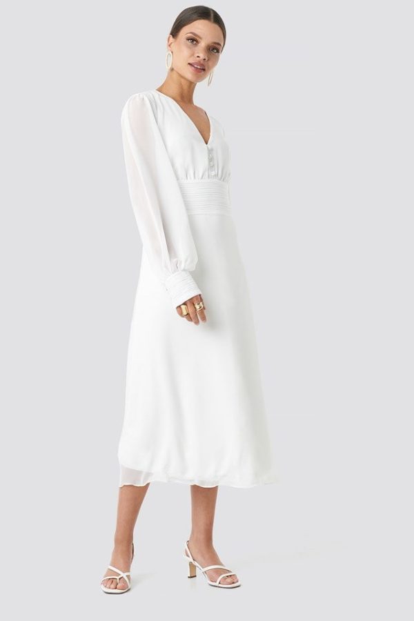 NA-KD – Button Detailed Midi Dress White by Trendyol Mariage Civil NA-KD