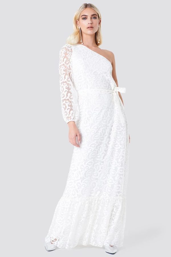 NA-KD – Floral One Shoulder Maxi Dress White by Trendyol Mariage Bohème NA-KD