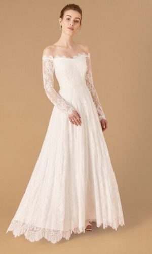 Monsoon – Cecily Bridal Bardot Lace Maxi Dress Ivory Robes de mariée princesse MONSOON