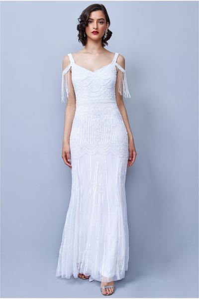 Gatsbylady London – Gatsbylady London Chloe Cold Shoulder Maxi Wedding Dress Robes de mariée à moins de 500 euros GODDIVA