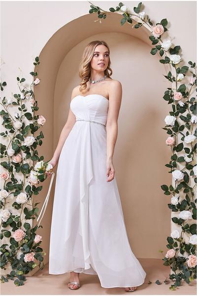 Goddiva – Goddiva Bardot Chiffon Wedding Dress With Belt – White Robes de mariée modernes GODDIVA