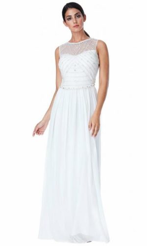 Goddiva – Goddiva Embellished Chiffon Maxi Wedding Dress – Cream Robes de mariée modernes GODDIVA
