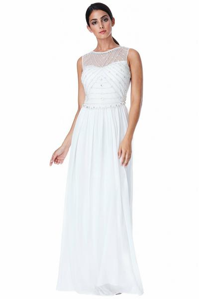 Goddiva – Goddiva Embellished Chiffon Maxi Wedding Dress – Cream Robes de mariée modernes GODDIVA