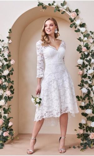 Goddiva – Goddiva High Low Lace Midi Wedding Dress – White Mariage Civil GODDIVA