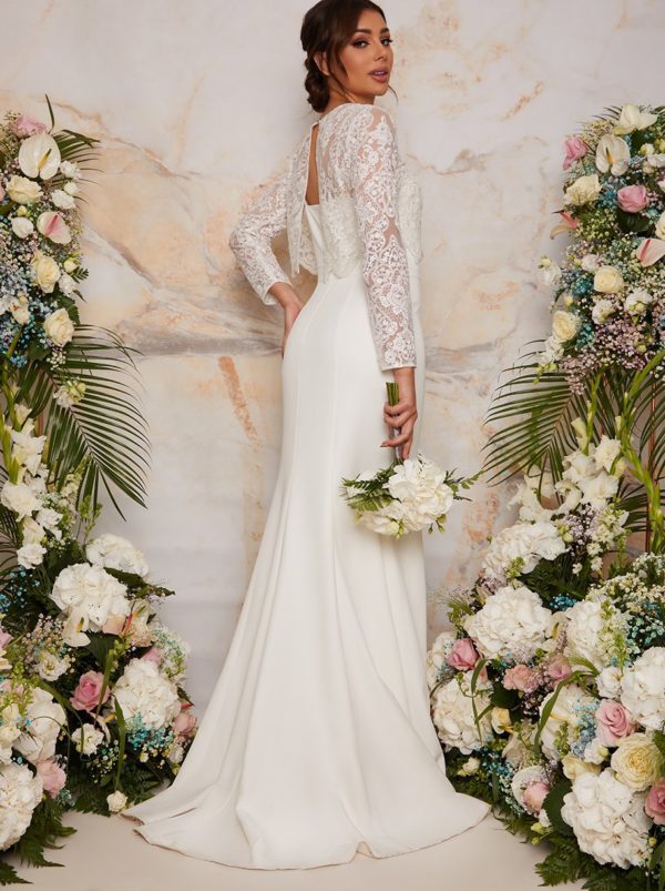 CHI CHI BRIDAL – Long Sleeve Lace Bodice Bridal Wedding dress in White Robes de mariée à moins de 500 euros CHI CHI