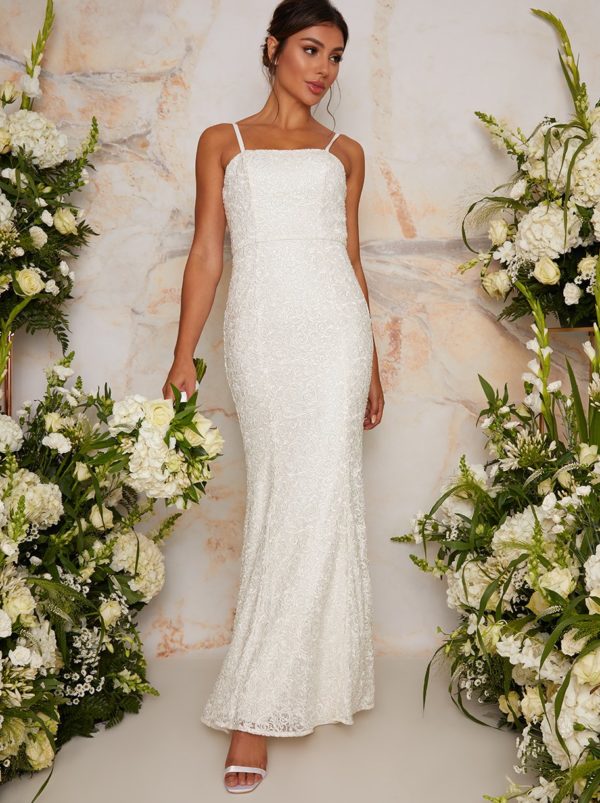 Chi Chi London – Bridal Cami Sequin Wedding Dress in White Robes de mariée à moins de 500 euros CHI CHI