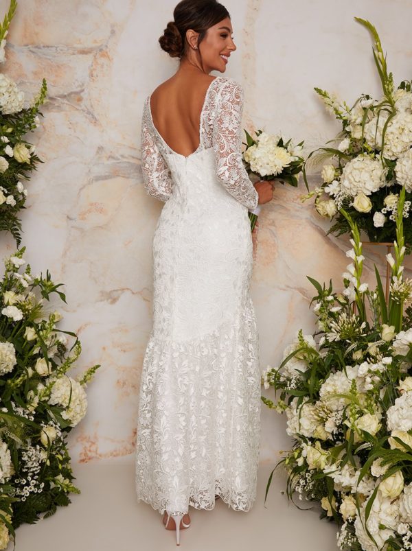 Chi Chi London – Bridal Long Sleeve Lace Maxi Wedding Dress in White Mariage Bohème CHI CHI