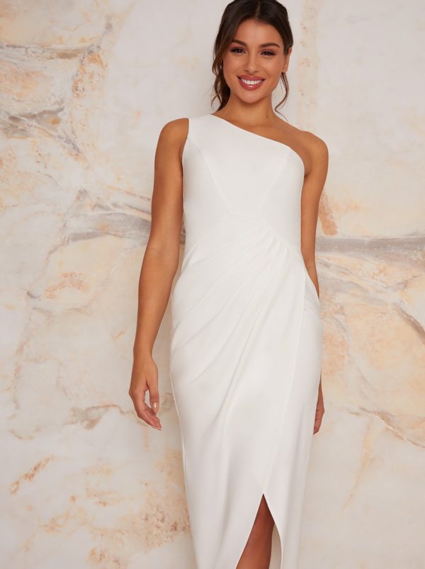 Chi Chi London – Bridal One Shoulder Wrap Detail Maxi Dress In White Robes de mariée modernes CHI CHI