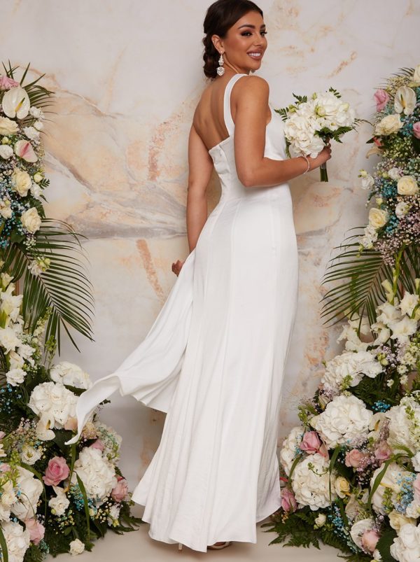 Chi Chi London – One Shoulder Satin Bridal Wedding Dress in White Robes de mariée modernes CHI CHI