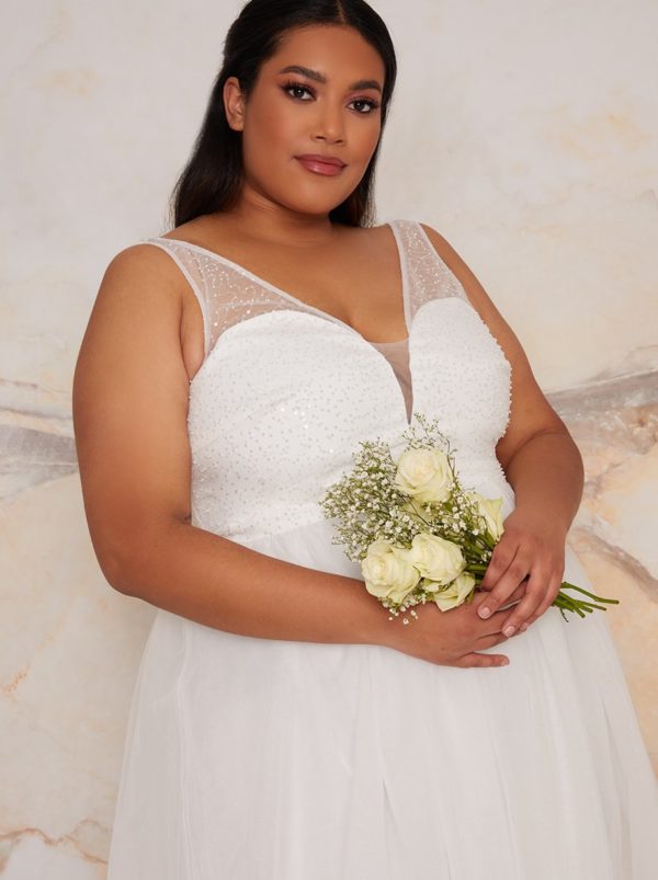 Chi Chi London – Plus Size Bridal Sequin Bodice Wedding Dress in White Robes de mariée à moins de 500 euros CHI CHI