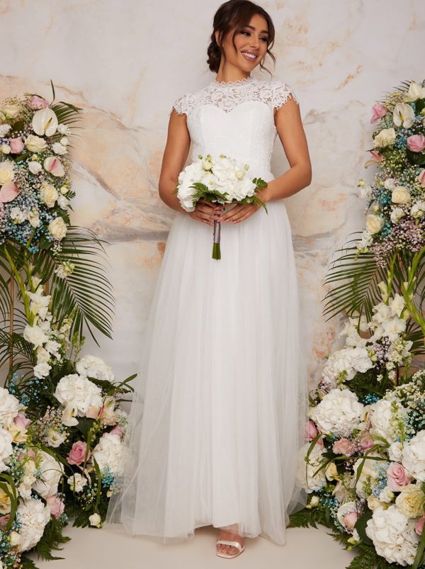 Chi Chi London – Premium Lace Backless Bridal Wedding Dress in White Mariage Bohème CHI CHI
