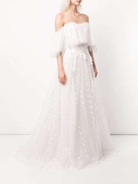 Tadashi Shoji BRIDAL – robe de mariée Sabriel à effet d’épaules descendues Luxe FARFETCH