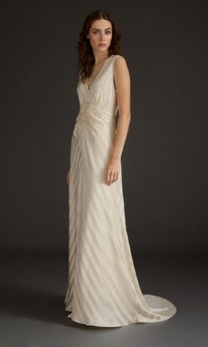 LK Bennett – Colette Cream Silk Chevron Stripe Long Wedding Dress Mariage Bohème LK BENNETT