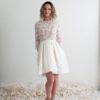 FaithCauvain &#8211; CORALIE // Short wedding dress silk skirt, lace, bare back. Dress for civil wedding sleeves 3/4. Short wedding dress, The Wedding Explorer