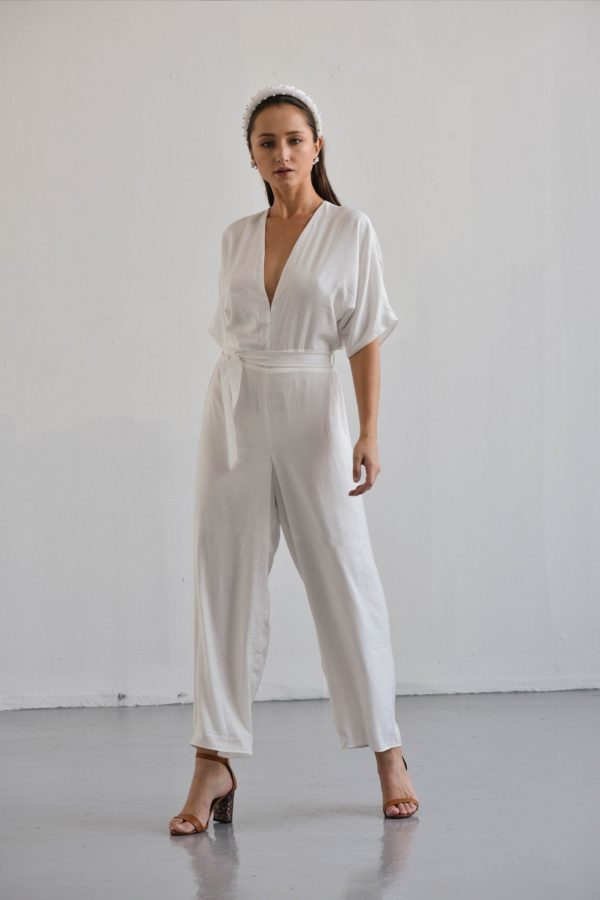 NoireBrand – Kim Bridal Jumpsuit – White Loose Jumpsuit – Kimono Sleeves Wedding Jumpsuit Combinaisons de mariage ETSY