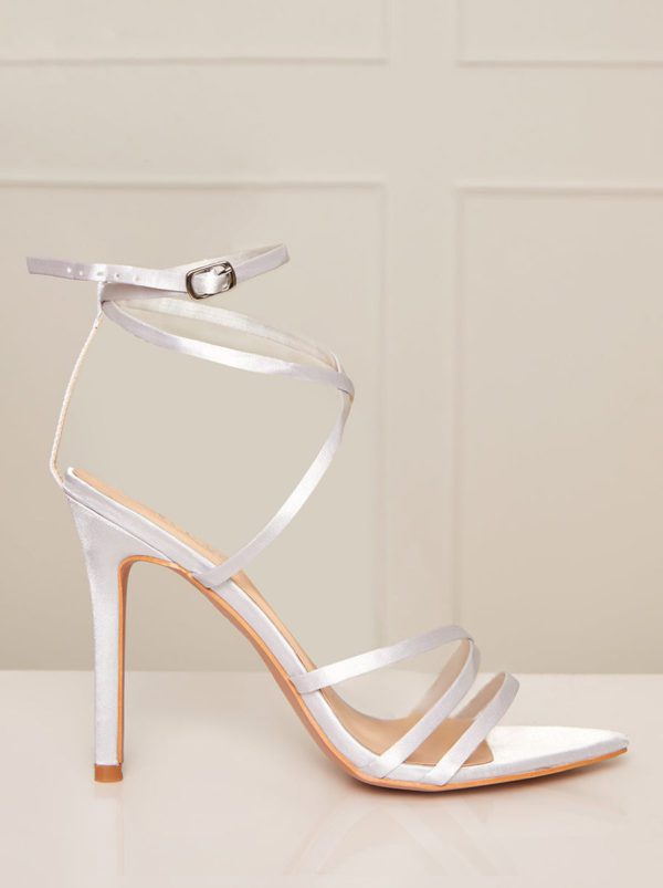 Chi Chi London – High Heel Strappy Sandal in Silver Sandales mariage