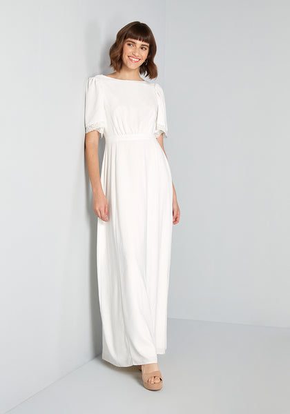 FaithCauvain – CORALIE // Short wedding dress silk skirt, lace, bare back. Dress for civil wedding sleeves 3/4. Short wedding dress Mariage Civil ETSY