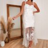 Chi Chi London &#8211; Peplum Embroidered Bodycon Dress in White, The Wedding Explorer