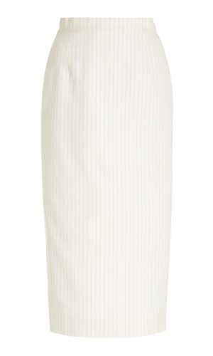 Alessandra Rich – Pinstriped Wool Midi Skirt Crop top et jupes