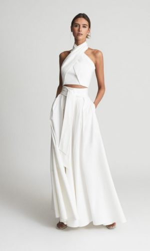 Reiss – Reiss White Gigi Gather Detailed Maxi Skirt Crop top et jupes REISS