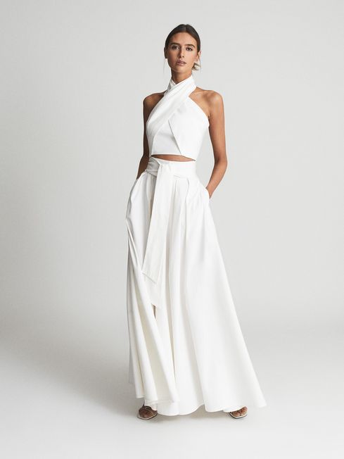 Reiss – Reiss White Gigi Gather Detailed Maxi Skirt Crop top et jupes REISS