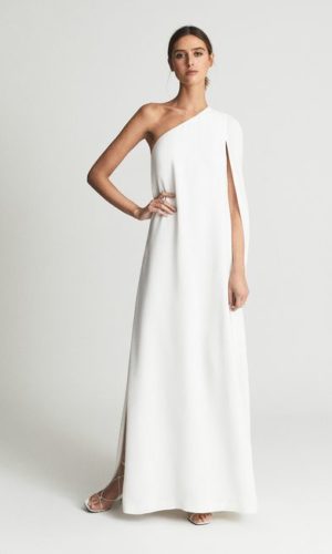 Reiss – Reiss White Nina Cape One Shoulder Maxi Dress Robes de mariée modernes REISS