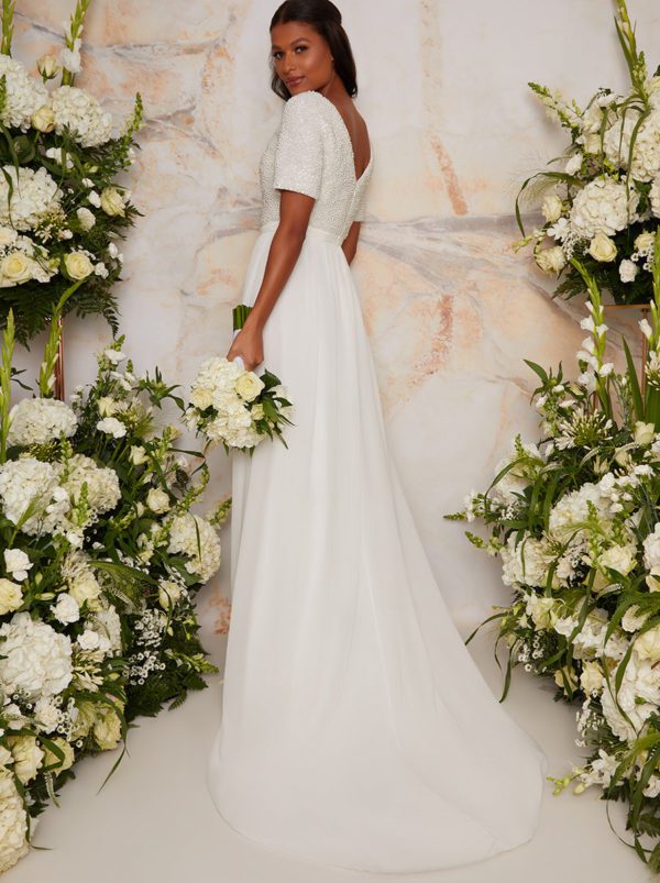 Chi Chi London – Bridal Short Sleeve Embellished Wedding Dress in White Robes de mariée à moins de 500 euros CHI CHI