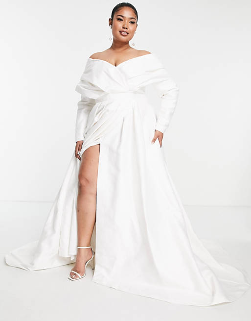 ASOS EDITION Curve – Lola – Robe de mariée structurées à épaules dénudées et jupe longue-Blanc Robes de mariée bohèmes ASOS