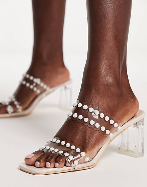Truffle Collection – Mules de mariée transparentes à perles – Blanc Chaussures plates mariage ASOS