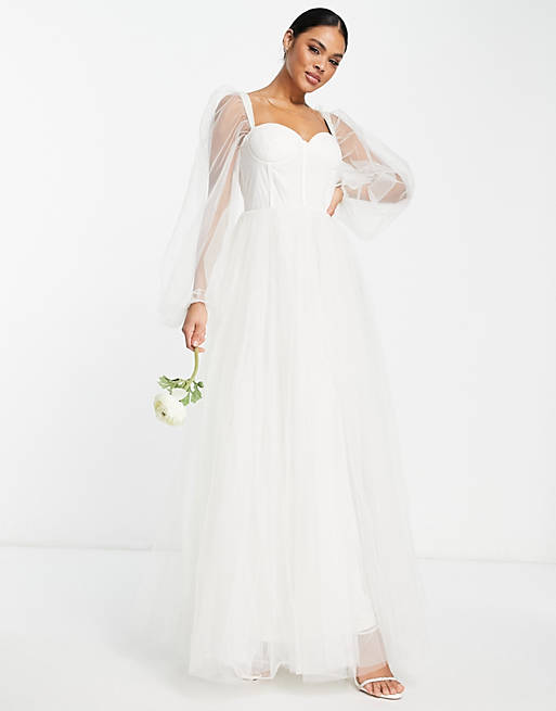 Lace & Beads – Robe longue de mariée avec corset – Ivoire-Blanc Robes de mariée modernes ASOS