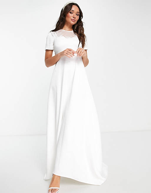 Y.A.S – Robe de mariée en tulle sur l’avant avec traîne – Blanc Robes de mariée modernes ASOS