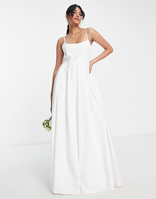 True Violet – Robe longue de mariée façon corset avec poches – Ivoire-Blanc Robes de mariée modernes ASOS