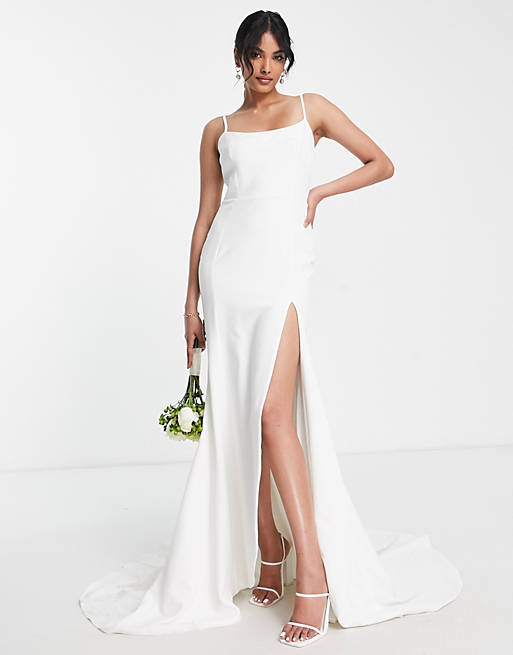 True Violet – Robe longue de mariée avec corset et ourlet sirène – Ivoire-Blanc Robes de mariée modernes ASOS