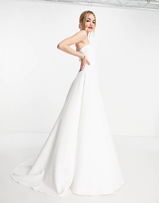 True Violet – Robe longue de mariée à encolure bandeau repliée – Ivoire-Blanc Robes de mariée modernes ASOS