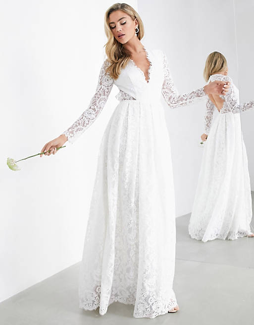 ASOS EDITION – Penelope – Robe de mariée en dentelle avec col V et dos ouvert-Blanc Robes de mariée bohèmes ASOS