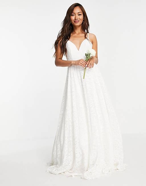 ASOS EDITION – Ariana – Robe de mariée en dentelle à bretelles fines et jupe ample-Blanc Robes de mariée bohèmes ASOS
